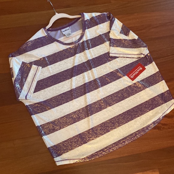 Bon Worth NWT Womens Purple, Cream & Gold Striped Short Sleeve Top - Size LP - Picture 10 of 16